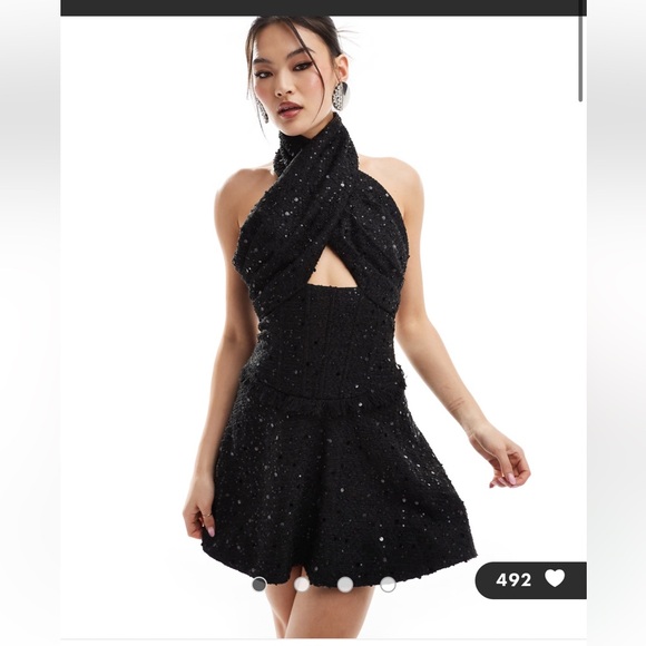 Heiress Beverly Hills Dresses & Skirts - Heiress Beverly Hills boucle halterneck corset ruffle mini dress sequin black